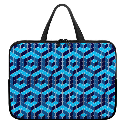 Blue Geometric Cube Shape Pattern Print Laptop Sleeve With Handle