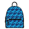 Blue Geometric Cube Shape Pattern Print Leather Backpack