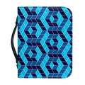 Blue Geometric Cube Shape Pattern Print Leather Bible Cover