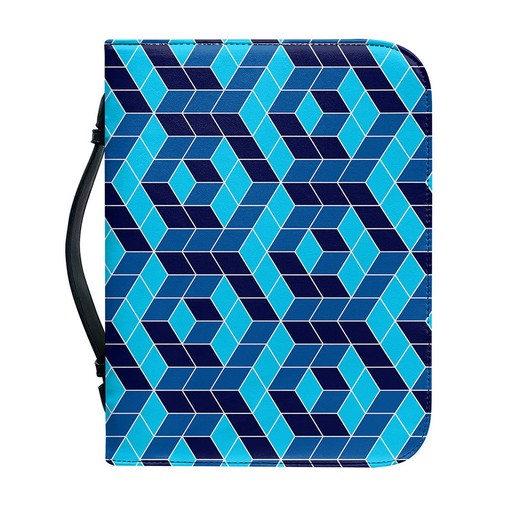 Blue Geometric Cube Shape Pattern Print Leather Bible Cover