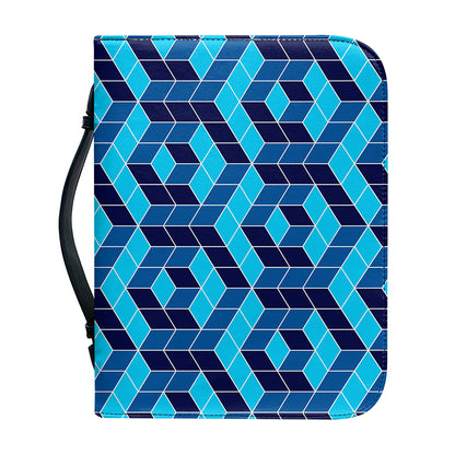 Blue Geometric Cube Shape Pattern Print Leather Bible Cover