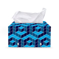 Blue Geometric Cube Shape Pattern Print Leather Tissue Box Cover