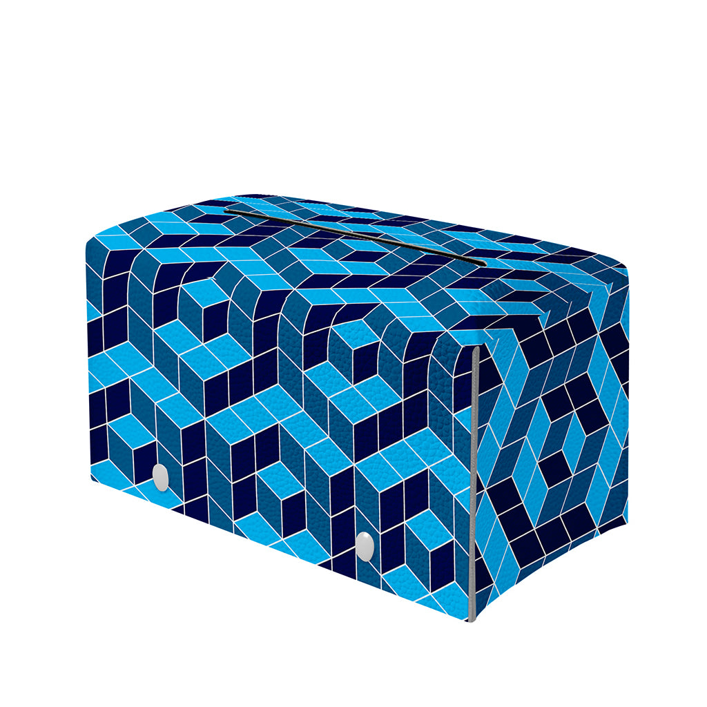 Blue Geometric Cube Shape Pattern Print Leather Tissue Box Cover