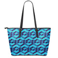 Blue Geometric Cube Shape Pattern Print Leather Tote Bag With Zipper