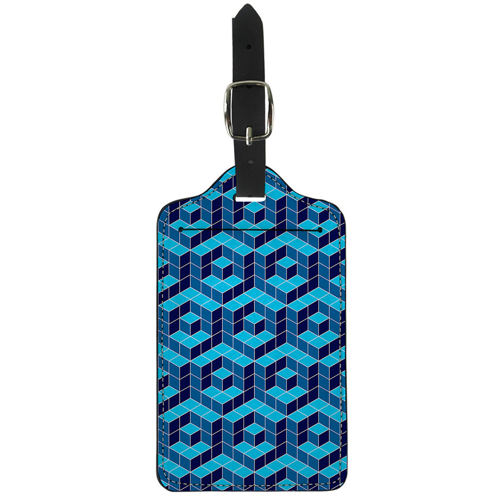 Blue Geometric Cube Shape Pattern Print Luggage Tag