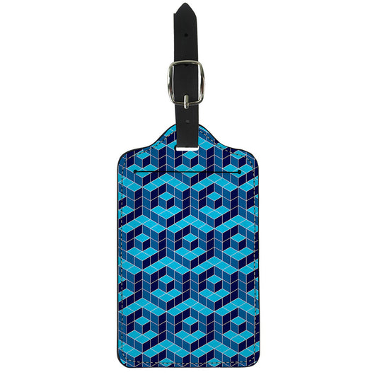 Blue Geometric Cube Shape Pattern Print Luggage Tag