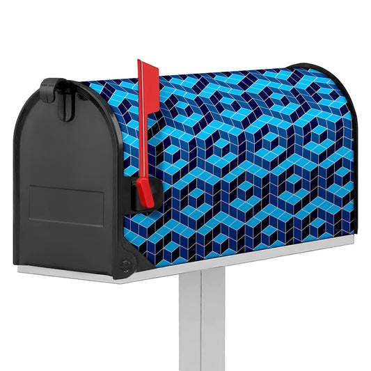 Blue Geometric Cube Shape Pattern Print Mailbox Cover