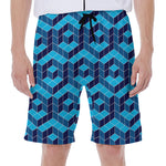 Blue Geometric Cube Shape Pattern Print Men's Beach Shorts
