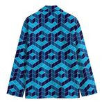 Blue Geometric Cube Shape Pattern Print Men's Blazer