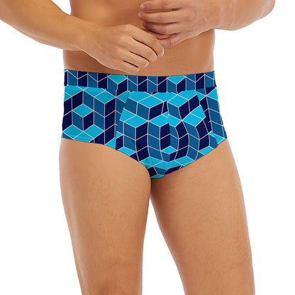 Blue Geometric Cube Shape Pattern Print Men's Briefs