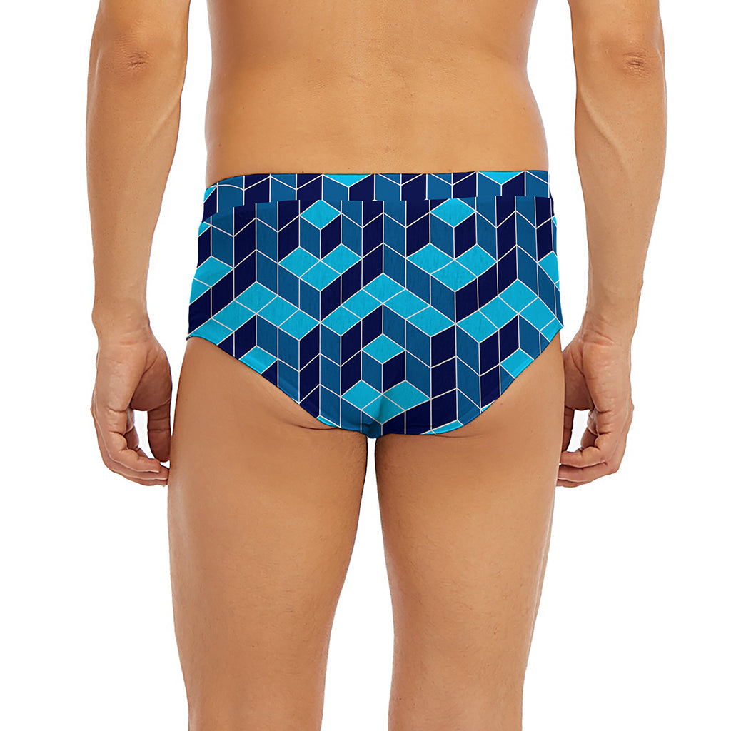 Blue Geometric Cube Shape Pattern Print Men's Briefs