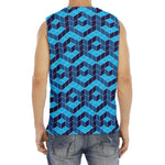 Blue Geometric Cube Shape Pattern Print Men's Fitness Tank Top