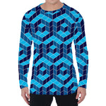 Blue Geometric Cube Shape Pattern Print Men's Long Sleeve T-Shirt