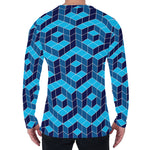 Blue Geometric Cube Shape Pattern Print Men's Long Sleeve T-Shirt