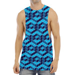 Blue Geometric Cube Shape Pattern Print Men's Muscle Tank Top