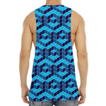 Blue Geometric Cube Shape Pattern Print Men's Muscle Tank Top