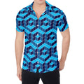 Blue Geometric Cube Shape Pattern Print Men's Shirt