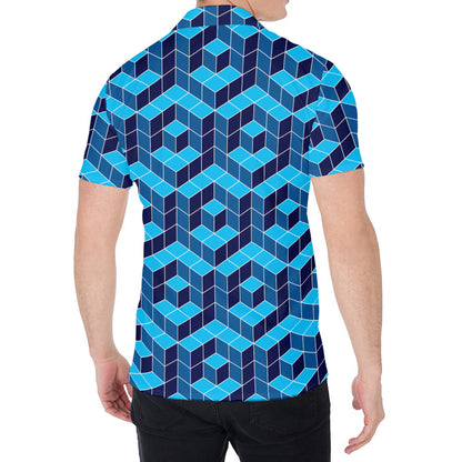 Blue Geometric Cube Shape Pattern Print Men's Shirt