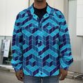 Blue Geometric Cube Shape Pattern Print Men's Shirt Jacket