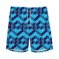 Blue Geometric Cube Shape Pattern Print Men's Athletic Shorts