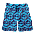 Blue Geometric Cube Shape Pattern Print Men's Swim Trunks