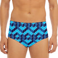 Blue Geometric Cube Shape Pattern Print Men's Triangle Swim Briefs