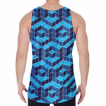 Blue Geometric Cube Shape Pattern Print Men's Velvet Tank Top