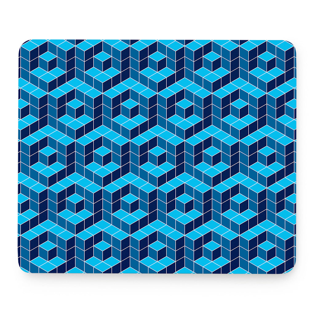 Blue Geometric Cube Shape Pattern Print Mouse Pad