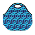 Blue Geometric Cube Shape Pattern Print Neoprene Lunch Bag