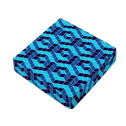 Blue Geometric Cube Shape Pattern Print Outdoor Seat Cushion Cover