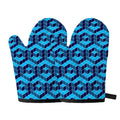 Blue Geometric Cube Shape Pattern Print Oven Mitts
