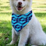 Blue Geometric Cube Shape Pattern Print Over The Collar Dog Bandana