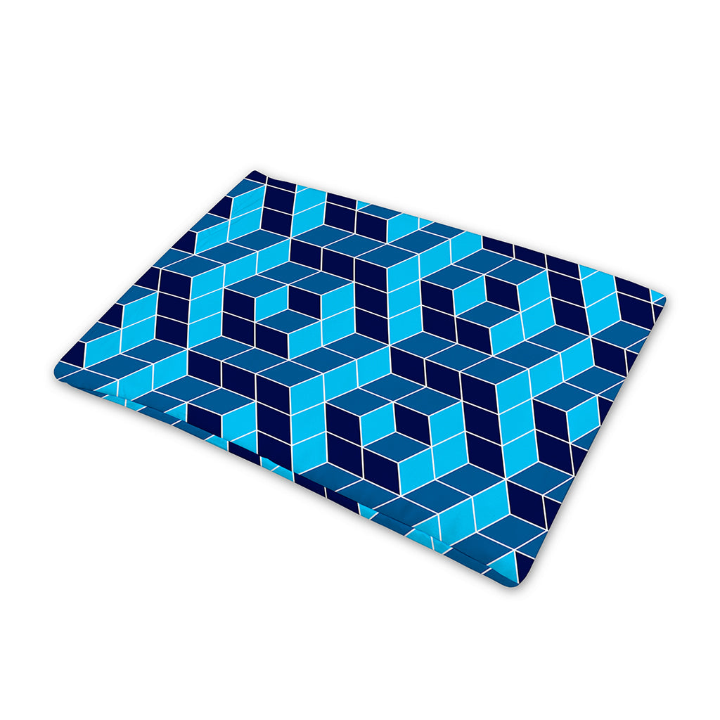 Blue Geometric Cube Shape Pattern Print Pet Cooling Mat Cover
