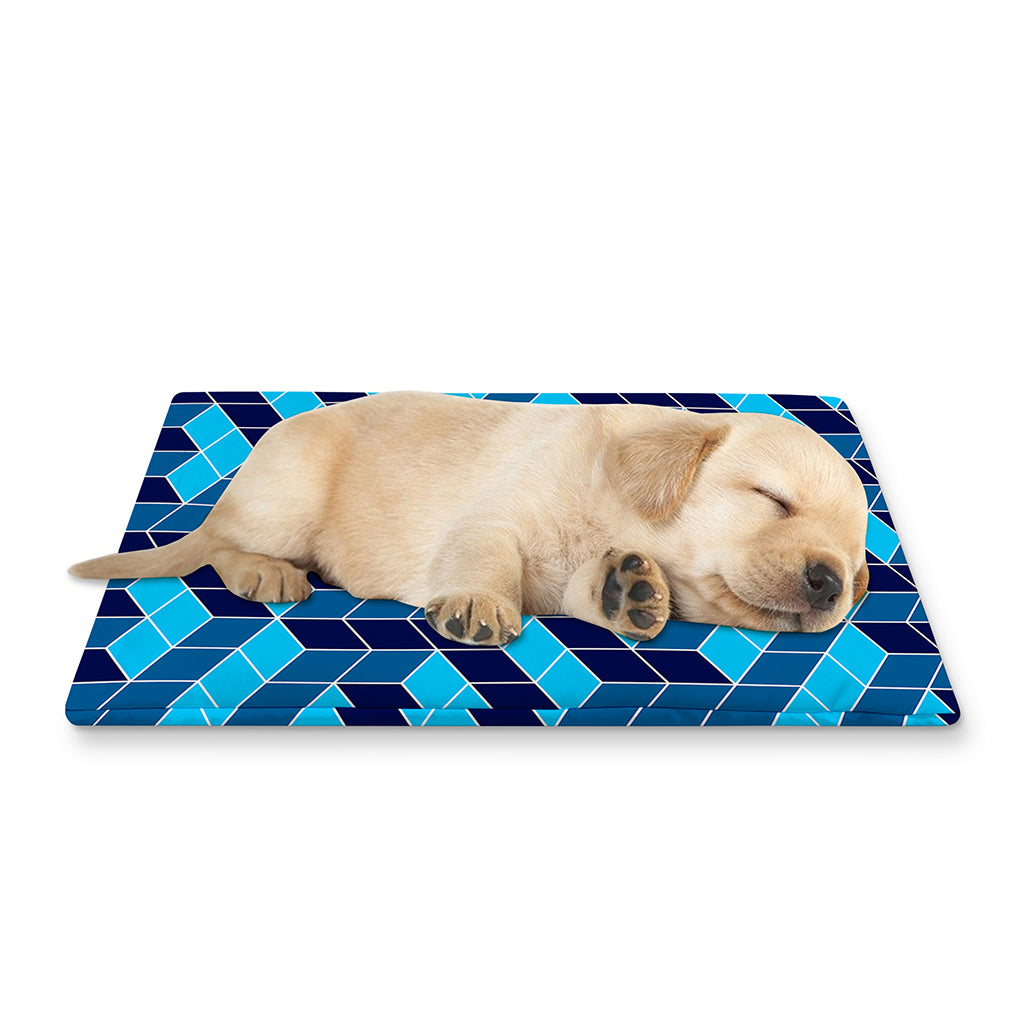 Blue Geometric Cube Shape Pattern Print Pet Cooling Mat Cover