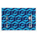 Blue Geometric Cube Shape Pattern Print Placemat