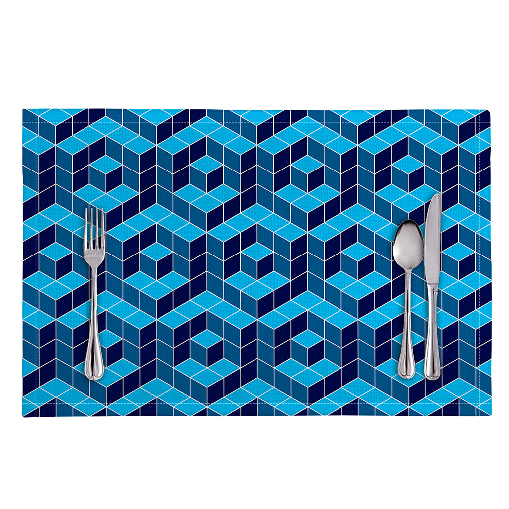 Blue Geometric Cube Shape Pattern Print Placemat