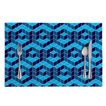 Blue Geometric Cube Shape Pattern Print Placemat