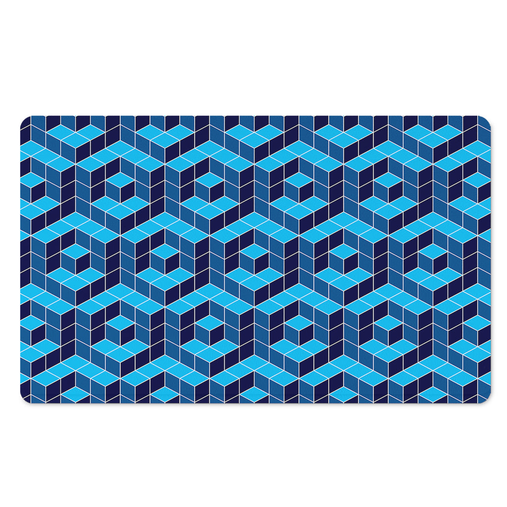 Blue Geometric Cube Shape Pattern Print Polyester Doormat