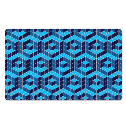 Blue Geometric Cube Shape Pattern Print Polyester Doormat
