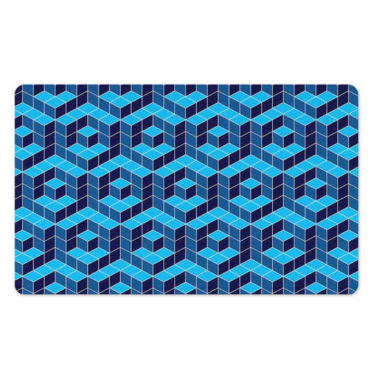 Blue Geometric Cube Shape Pattern Print Polyester Doormat