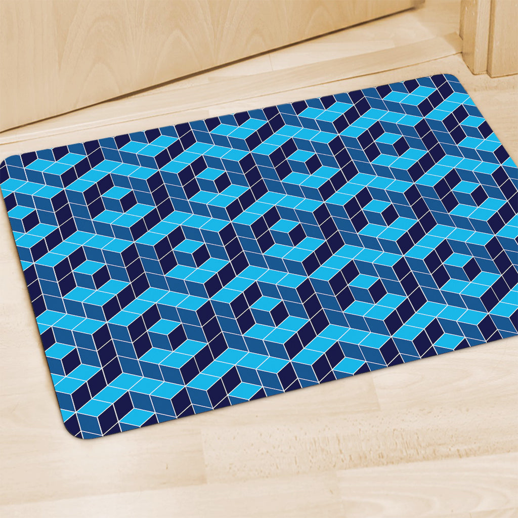 Blue Geometric Cube Shape Pattern Print Polyester Doormat