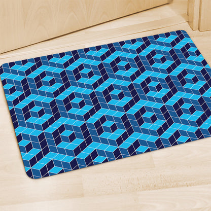 Blue Geometric Cube Shape Pattern Print Polyester Doormat