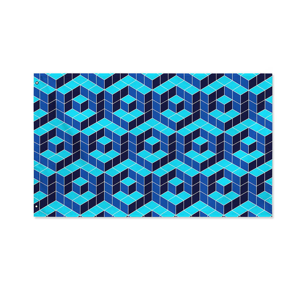 Blue Geometric Cube Shape Pattern Print Polyester Flag