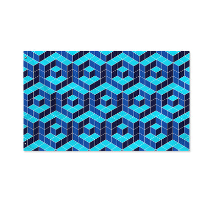Blue Geometric Cube Shape Pattern Print Polyester Flag