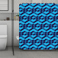Blue Geometric Cube Shape Pattern Print Polyester Shower Curtain