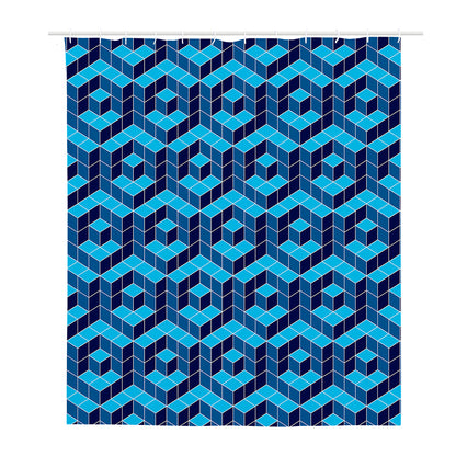 Blue Geometric Cube Shape Pattern Print Polyester Shower Curtain