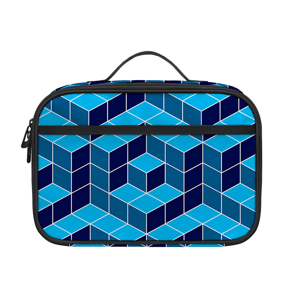 Blue Geometric Cube Shape Pattern Print Portable Lunch Bag