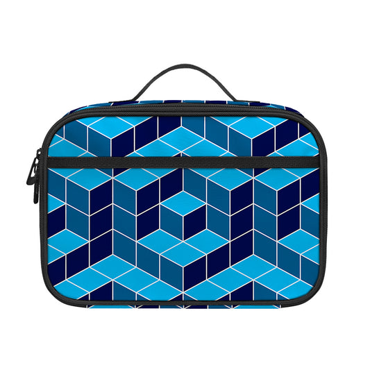 Blue Geometric Cube Shape Pattern Print Portable Lunch Bag