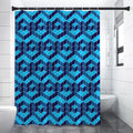 Blue Geometric Cube Shape Pattern Print Premium Shower Curtain