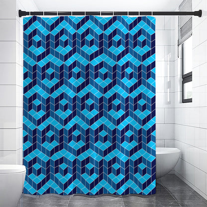 Blue Geometric Cube Shape Pattern Print Premium Shower Curtain